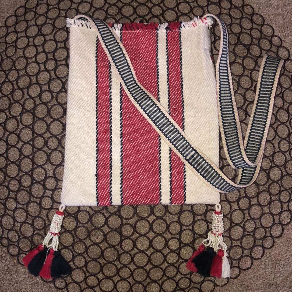 Striped Boho woven fabric crossbody bag